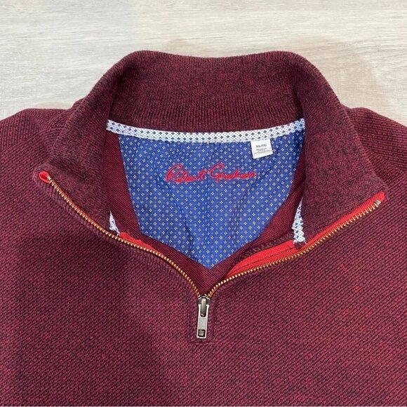 Robert Graham Men's XL Pullover 1/4 Zip Knit Burgundy Sweater - Picture 7 of 16